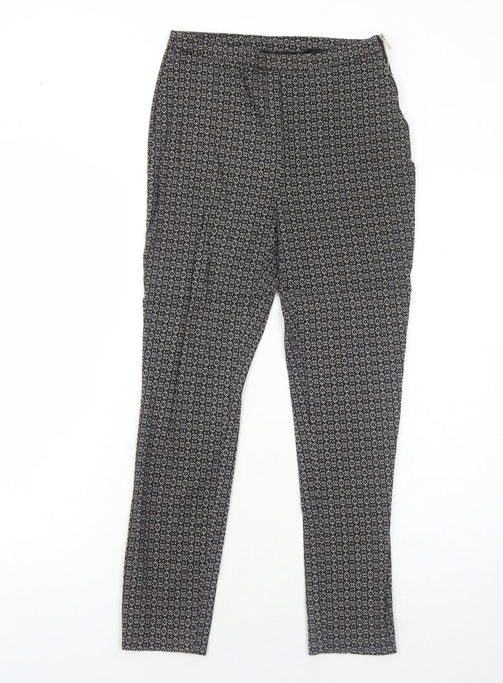 New Look Womens Black Geometric Viscose Trousers Size 8 Regular Zip