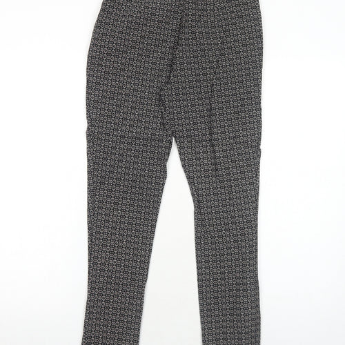 New Look Womens Black Geometric Viscose Trousers Size 8 Regular Zip