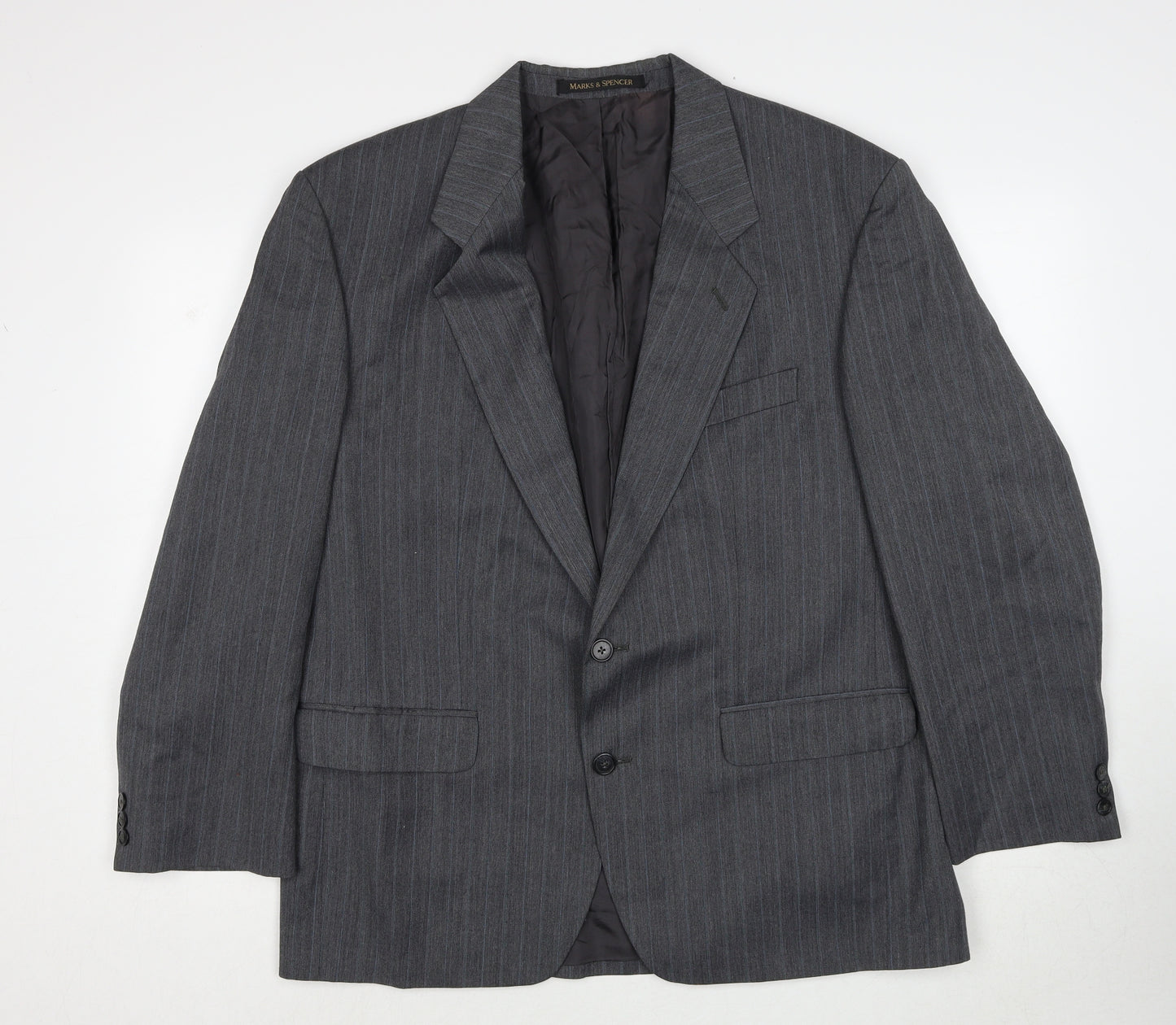 Marks and Spencer Mens Grey Striped Polyester Jacket Suit Jacket Size 42 Regular