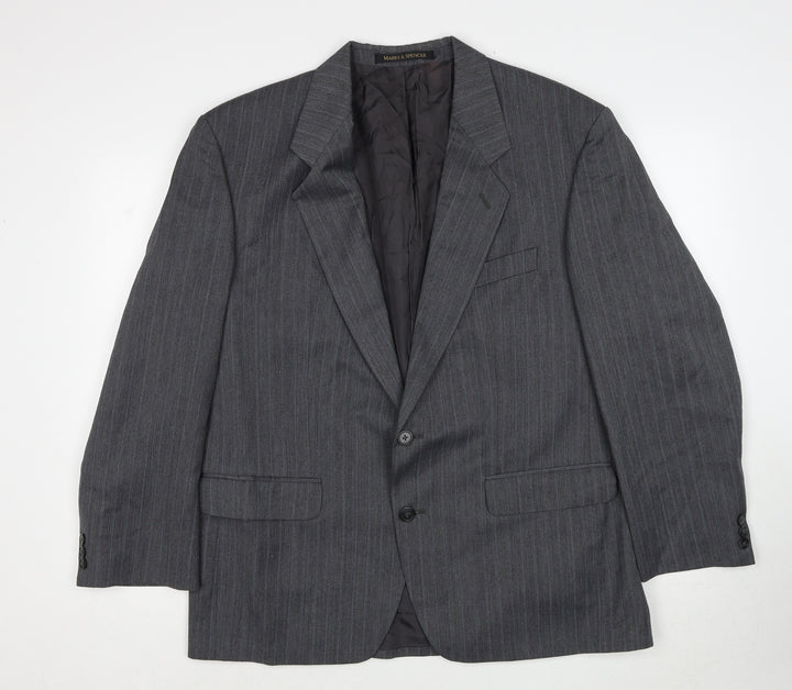 Marks and Spencer Mens Grey Striped Polyester Jacket Suit Jacket Size 42 Regular