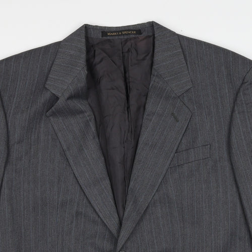 Marks and Spencer Mens Grey Striped Polyester Jacket Suit Jacket Size 42 Regular