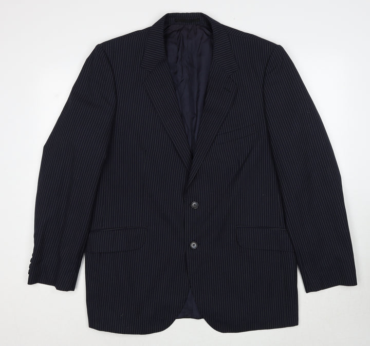 Varteks Mens Blue Striped Polyester Jacket Suit Jacket Size 44 Regular