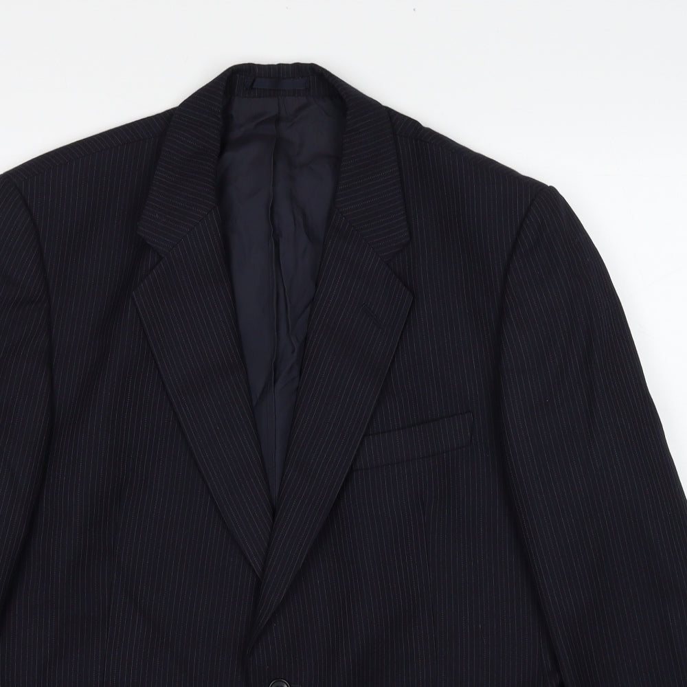 Marks and Spencer Mens Black Striped Polyester Jacket Suit Jacket Size 42 Regular