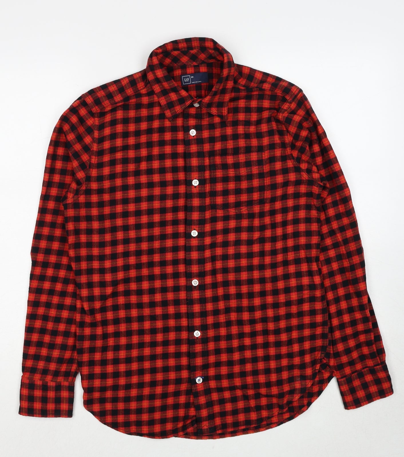 Gap Mens Red Plaid Cotton Button-Up Size XS Collared Button