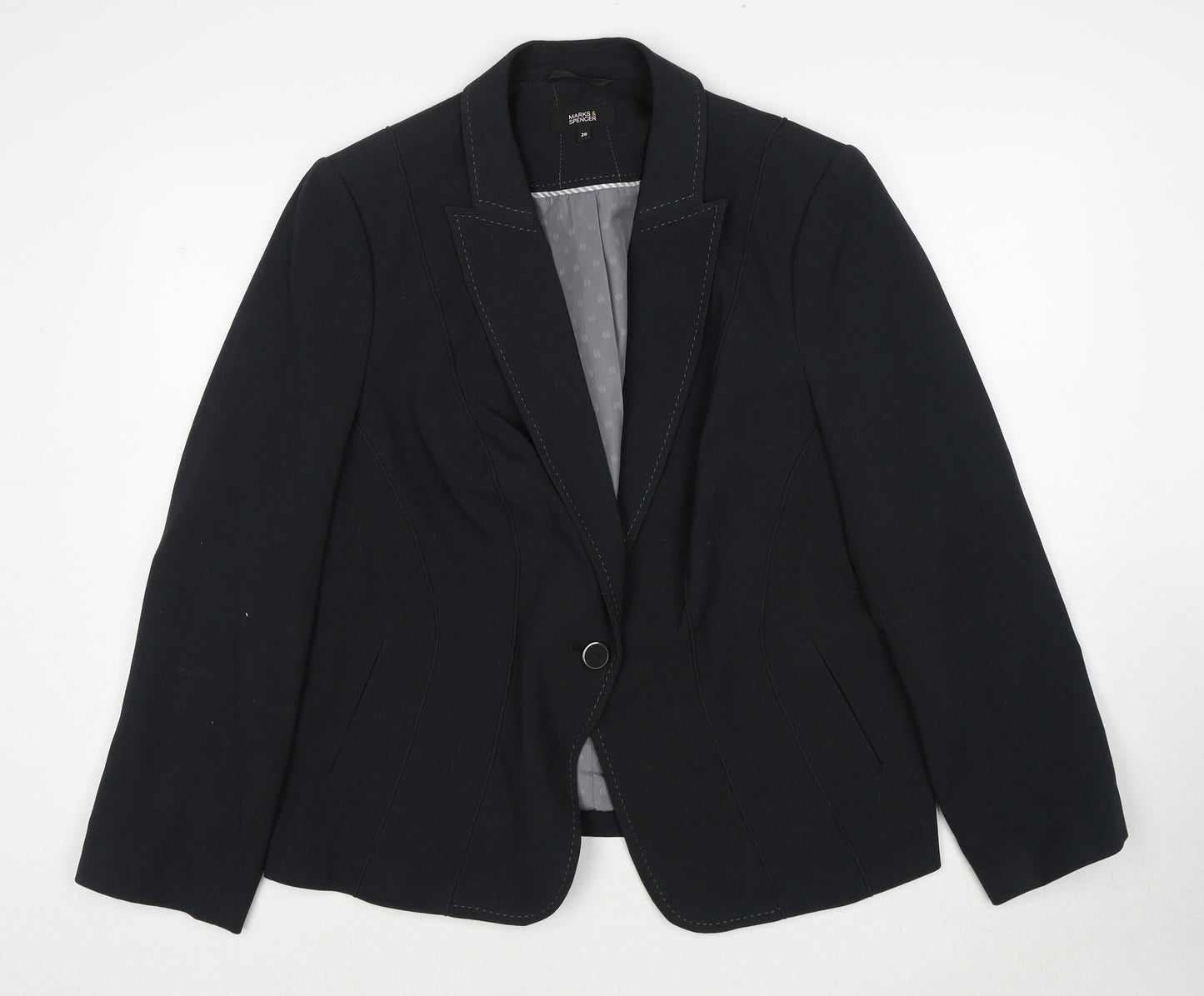 Marks and Spencer Womens Black Polyester Jacket Suit Jacket Size 20 - Contrast Stitching