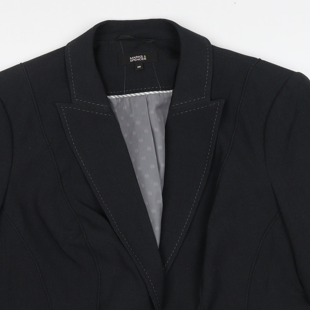 Marks and Spencer Womens Black Polyester Jacket Suit Jacket Size 20 - Contrast Stitching