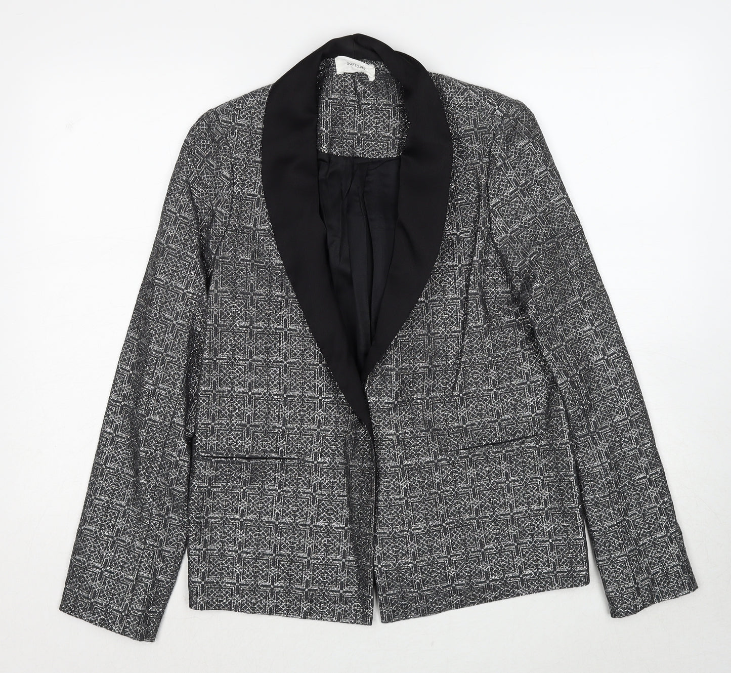 SOFT GREY Womens Silver Geometric Jacket Blazer Size 10 Button
