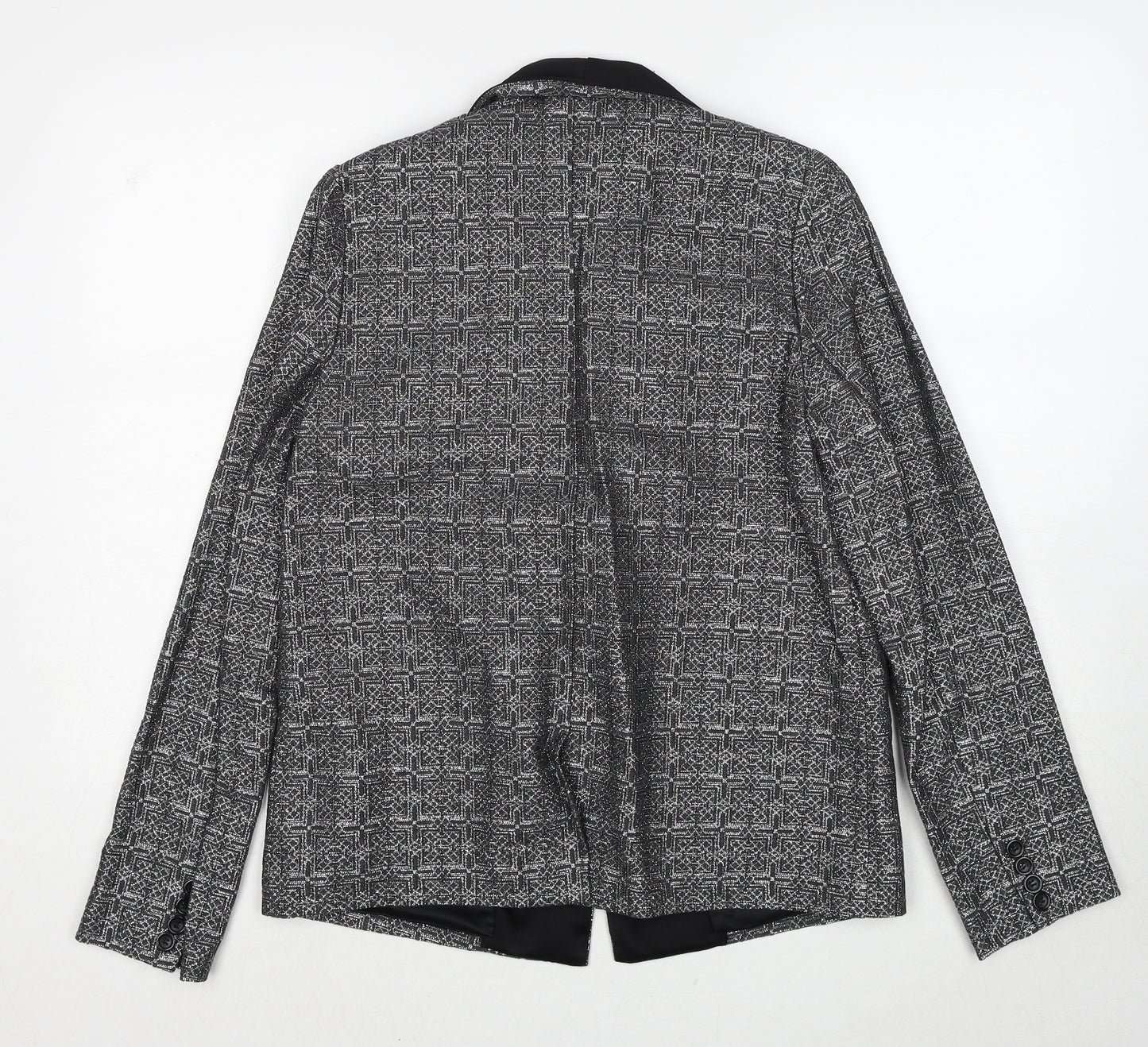 SOFT GREY Womens Silver Geometric Jacket Blazer Size 10 Button