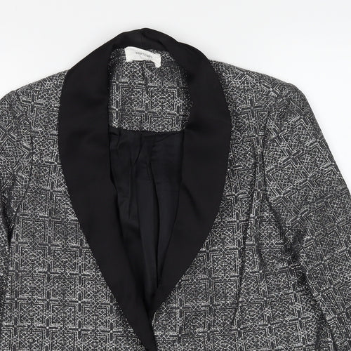 SOFT GREY Womens Silver Geometric Jacket Blazer Size 10 Button