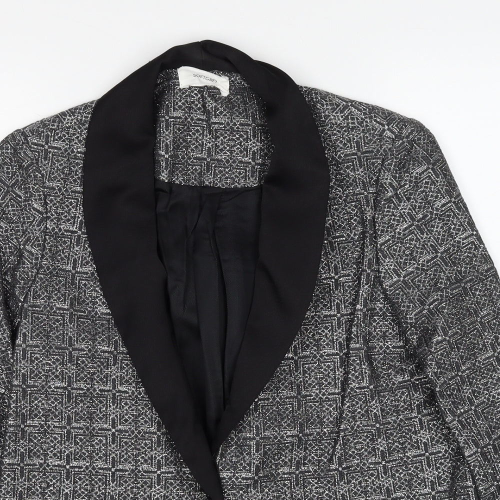 SOFT GREY Womens Silver Geometric Jacket Blazer Size 10 Button