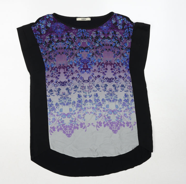 Oasis Womens Multicoloured Geometric Viscose Basic Blouse Size S Round Neck