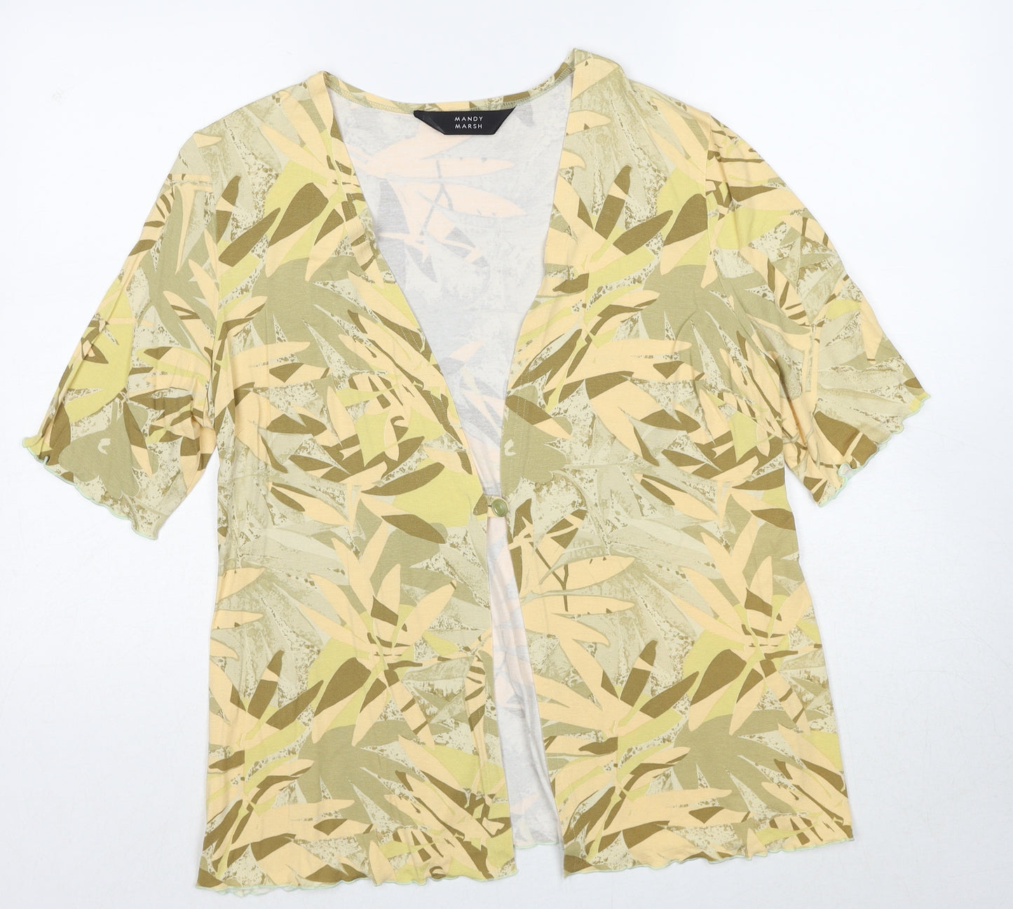 Mandy Marsh Womens Yellow V-Neck Geometric Polyester Cardigan Jumper Size 18