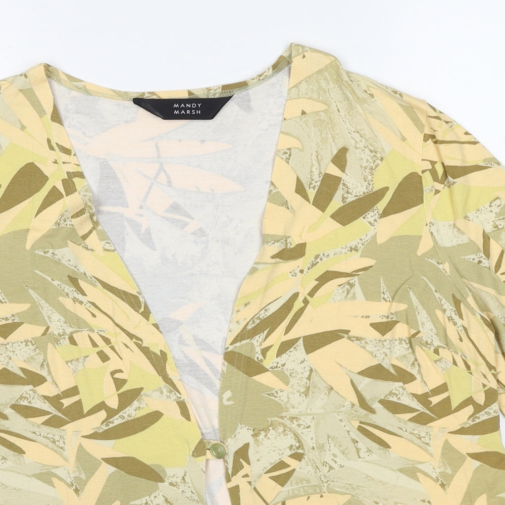 Mandy Marsh Womens Yellow V-Neck Geometric Polyester Cardigan Jumper Size 18