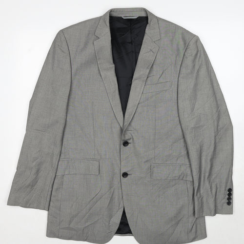 Burton Mens Grey Geometric Polyester Jacket Suit Jacket Size 40 Regular