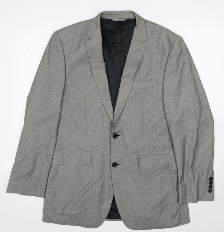 Burton Mens Grey Geometric Polyester Jacket Suit Jacket Size 40 Regular