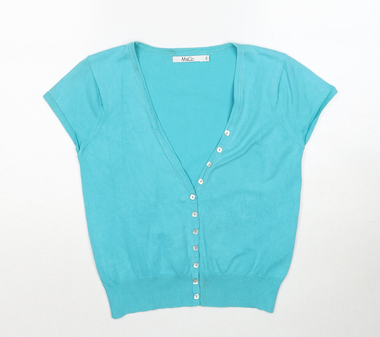 M&Co Womens Blue V-Neck Cotton Cardigan Jumper Size S