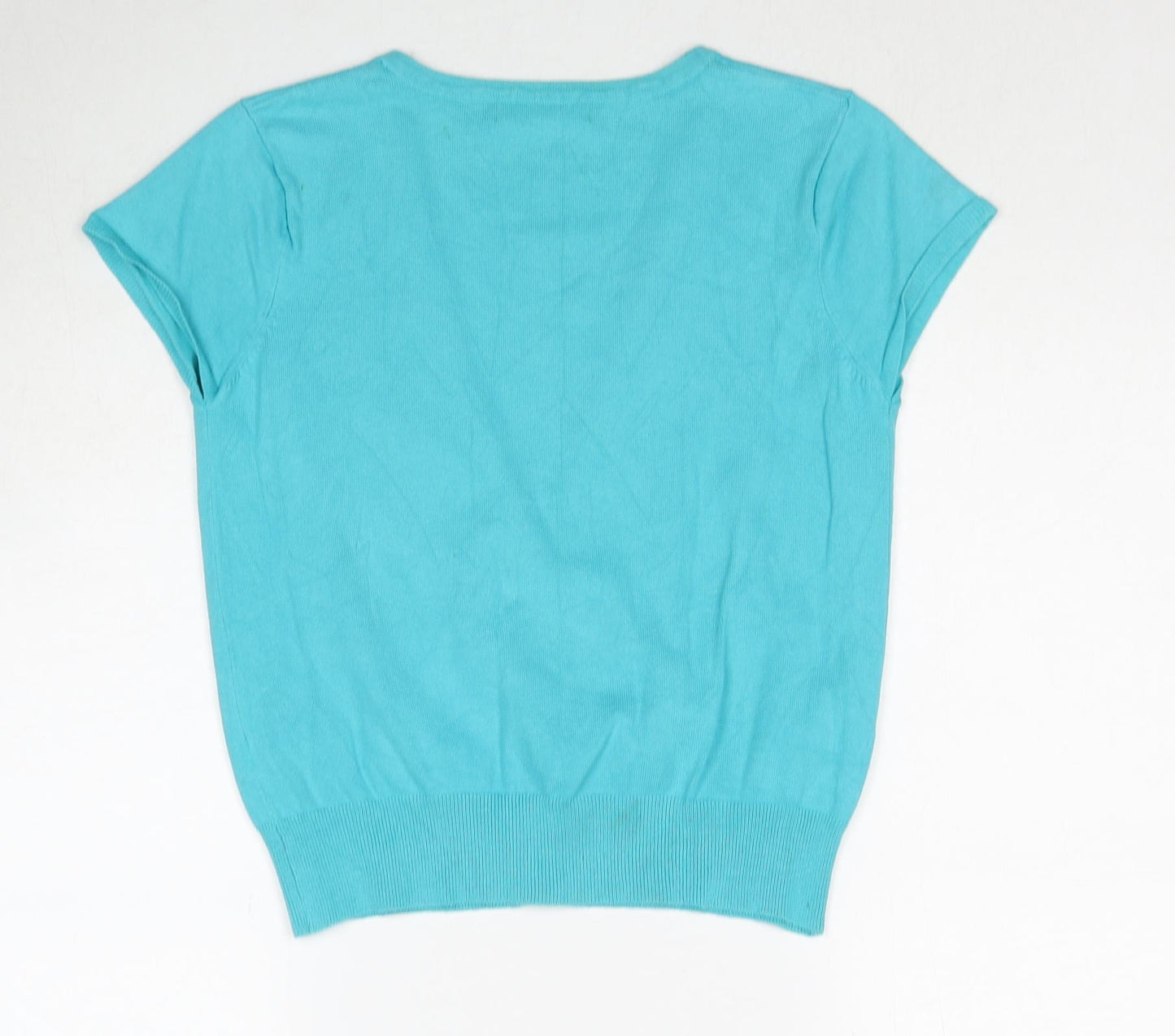M&Co Womens Blue V-Neck Cotton Cardigan Jumper Size S