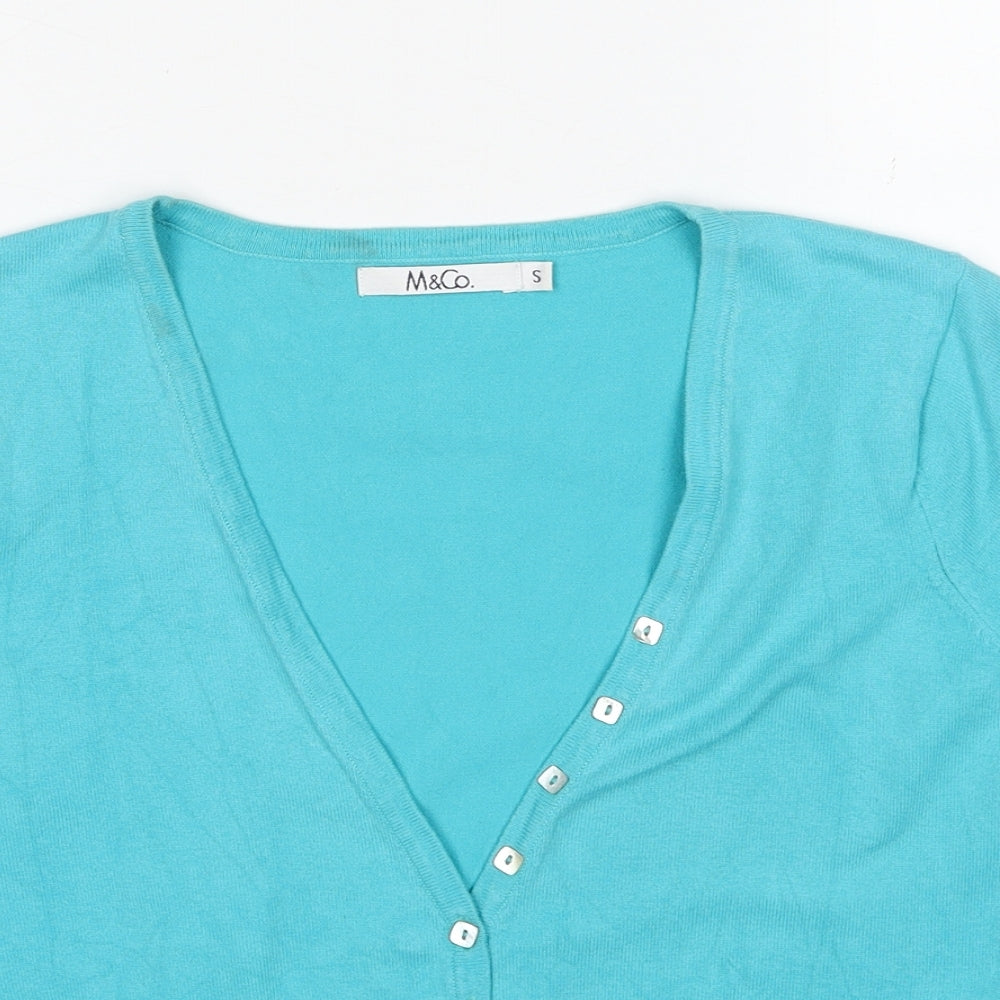 M&Co Womens Blue V-Neck Cotton Cardigan Jumper Size S