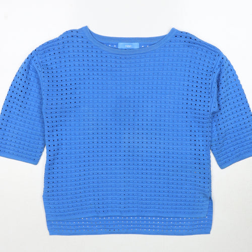 NEXT Womens Blue Round Neck Geometric Cotton Pullover Jumper Size 8