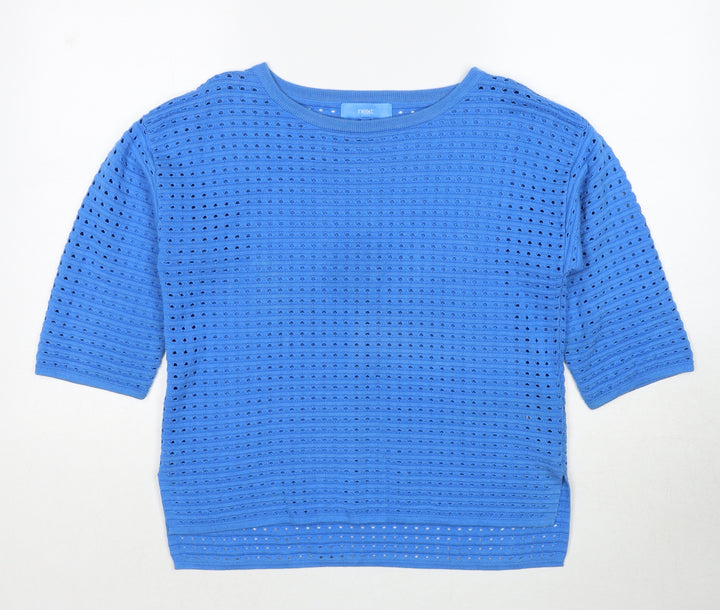 NEXT Womens Blue Round Neck Geometric Cotton Pullover Jumper Size 8