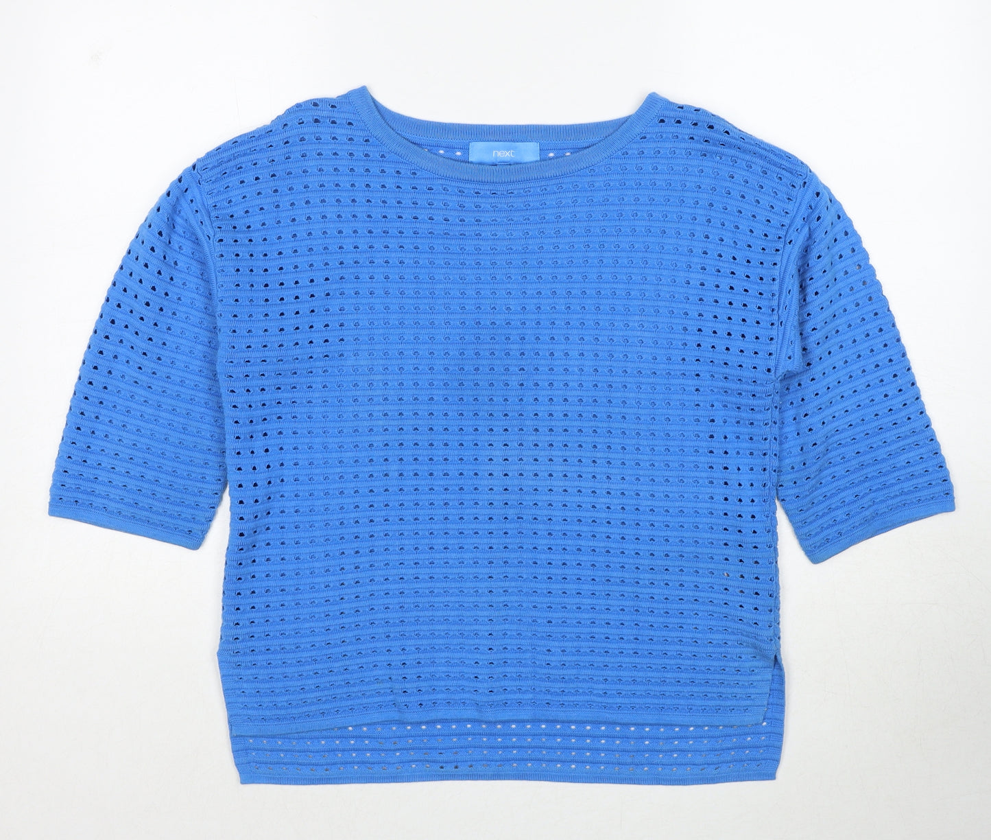 NEXT Womens Blue Round Neck Geometric Cotton Pullover Jumper Size 8