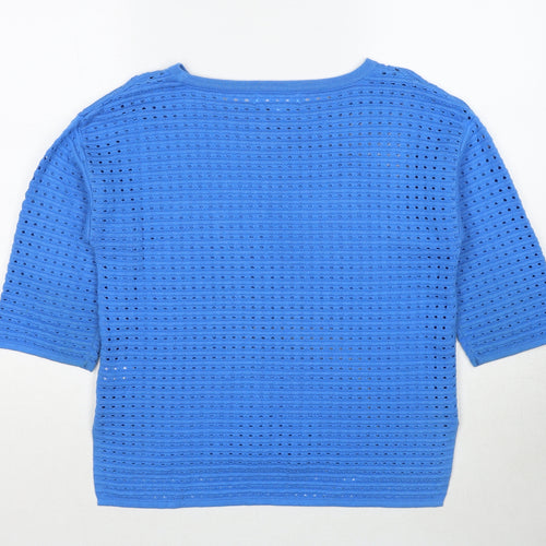 NEXT Womens Blue Round Neck Geometric Cotton Pullover Jumper Size 8