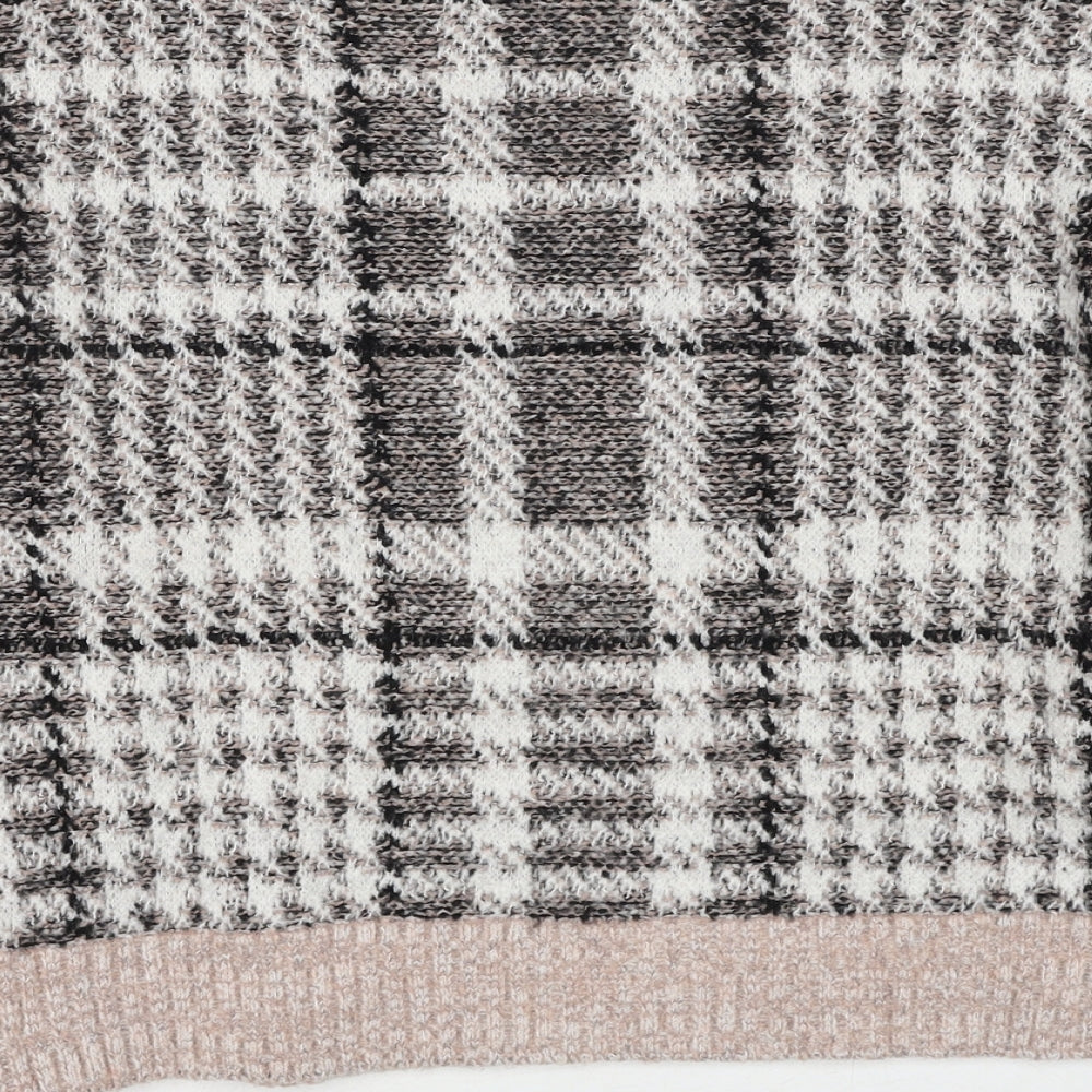 New Look Womens Grey Round Neck Plaid Acrylic Pullover Jumper Size S