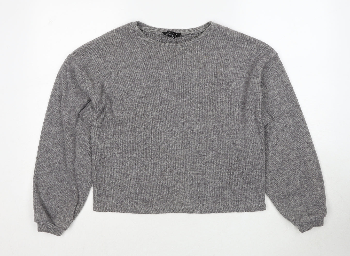 New Look Womens Grey Round Neck Geometric Polyester Pullover Jumper Size S