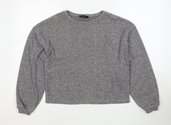 New Look Womens Grey Round Neck Geometric Polyester Pullover Jumper Size S