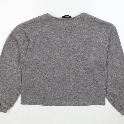 New Look Womens Grey Round Neck Geometric Polyester Pullover Jumper Size S