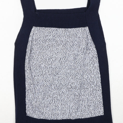 Marks and Spencer Womens Blue Square Neck Geometric Cotton Pullover Jumper Size S
