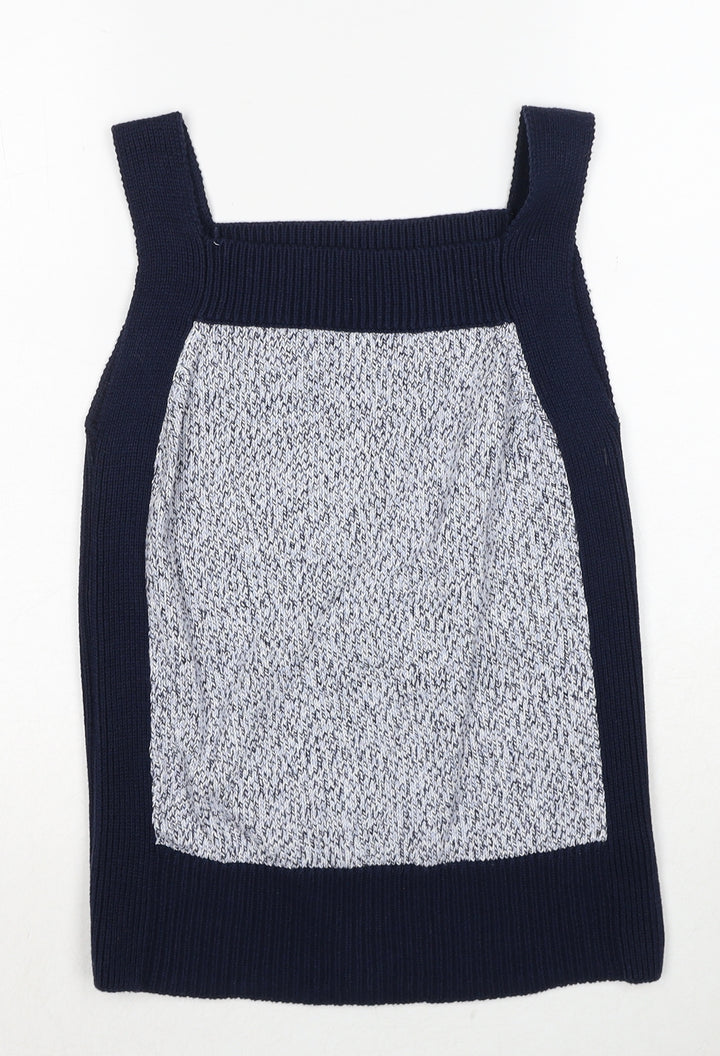 Marks and Spencer Womens Blue Square Neck Geometric Cotton Pullover Jumper Size S