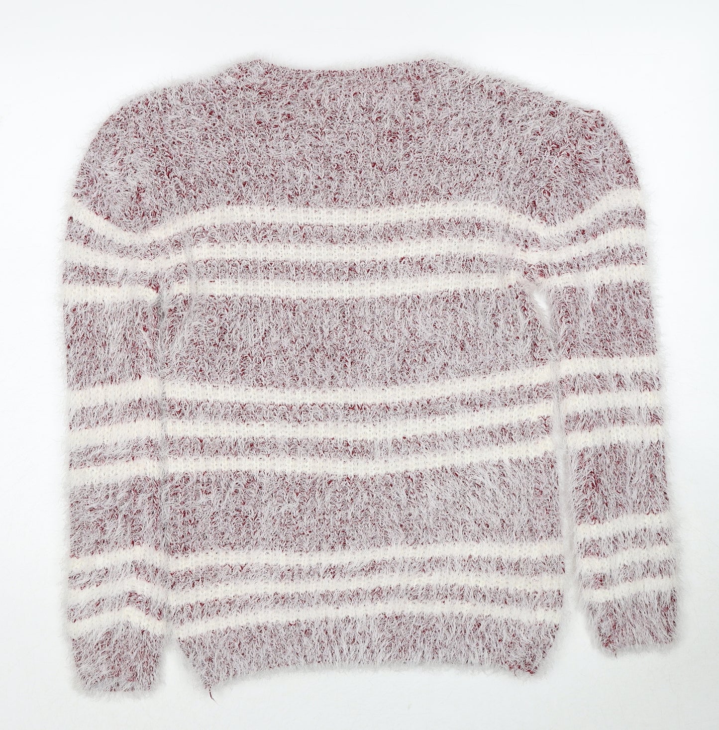 Koopoi Womens White Round Neck Striped Cotton Pullover Jumper One Size