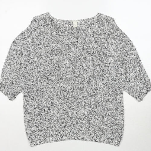 H&M Womens Grey Round Neck Geometric Acrylic Pullover Jumper Size M