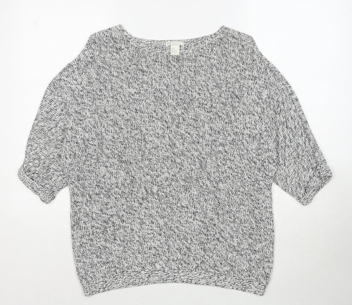 H&M Womens Grey Round Neck Geometric Acrylic Pullover Jumper Size M