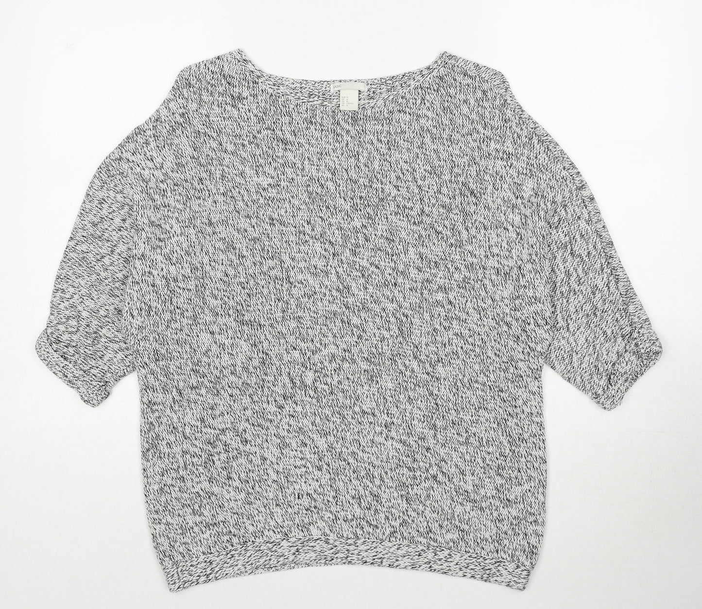 H&M Womens Grey Round Neck Geometric Acrylic Pullover Jumper Size M