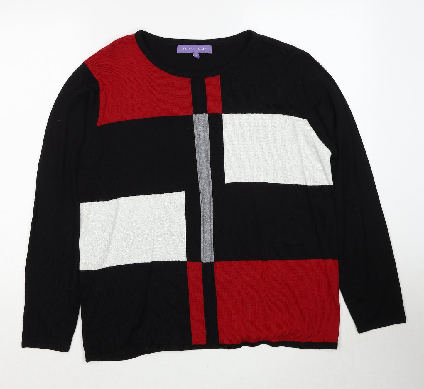 Autonomy Womens Black Round Neck Geometric Acrylic Pullover Jumper Size L