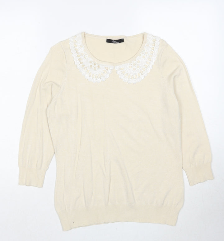 Bonmarché Womens Ivory Round Neck Viscose Pullover Jumper Size S - Lace Details