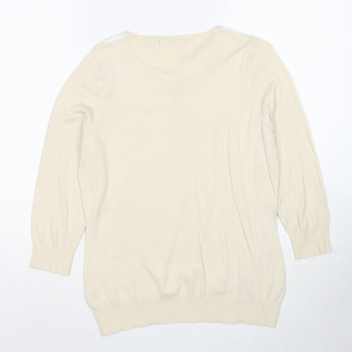 Bonmarché Womens Ivory Round Neck Viscose Pullover Jumper Size S - Lace Details