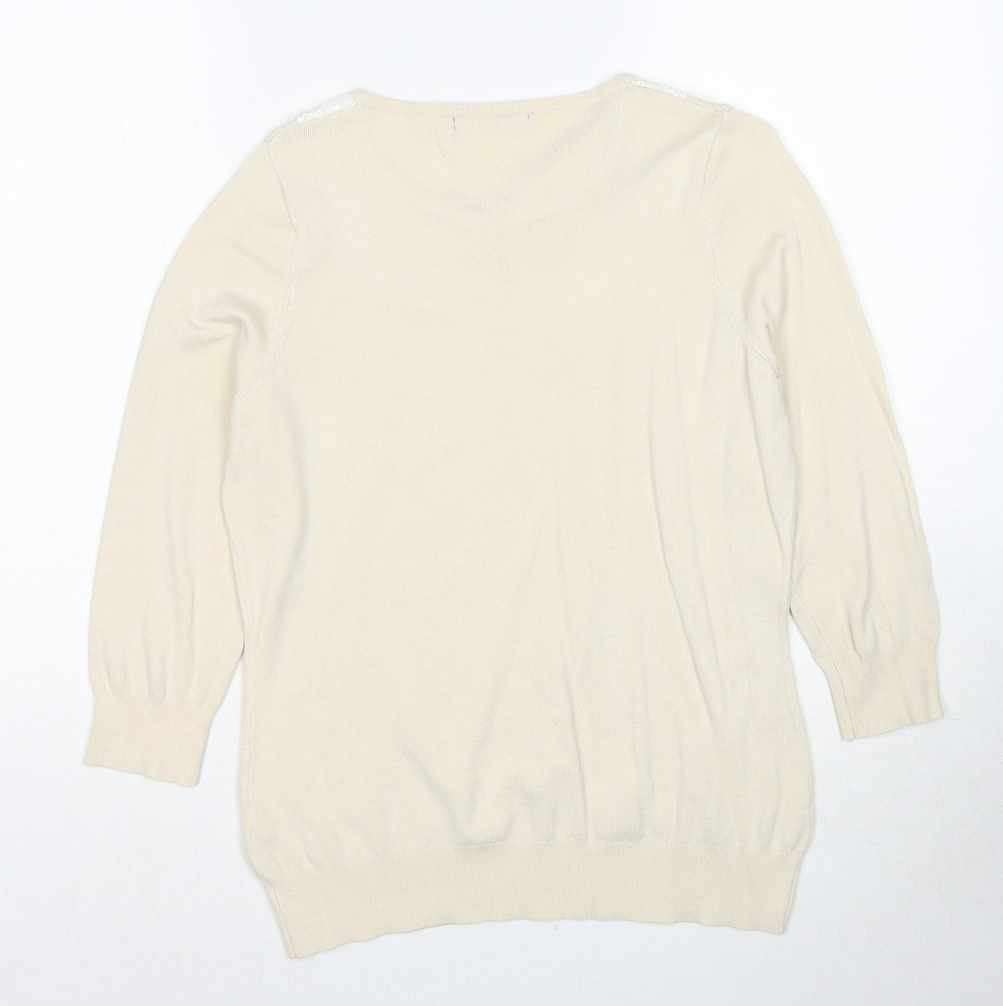 Bonmarché Womens Ivory Round Neck Viscose Pullover Jumper Size S - Lace Details