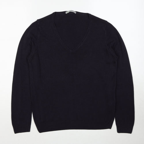 Marks and Spencer Womens Blue V-Neck Acrylic Pullover Jumper Size 14