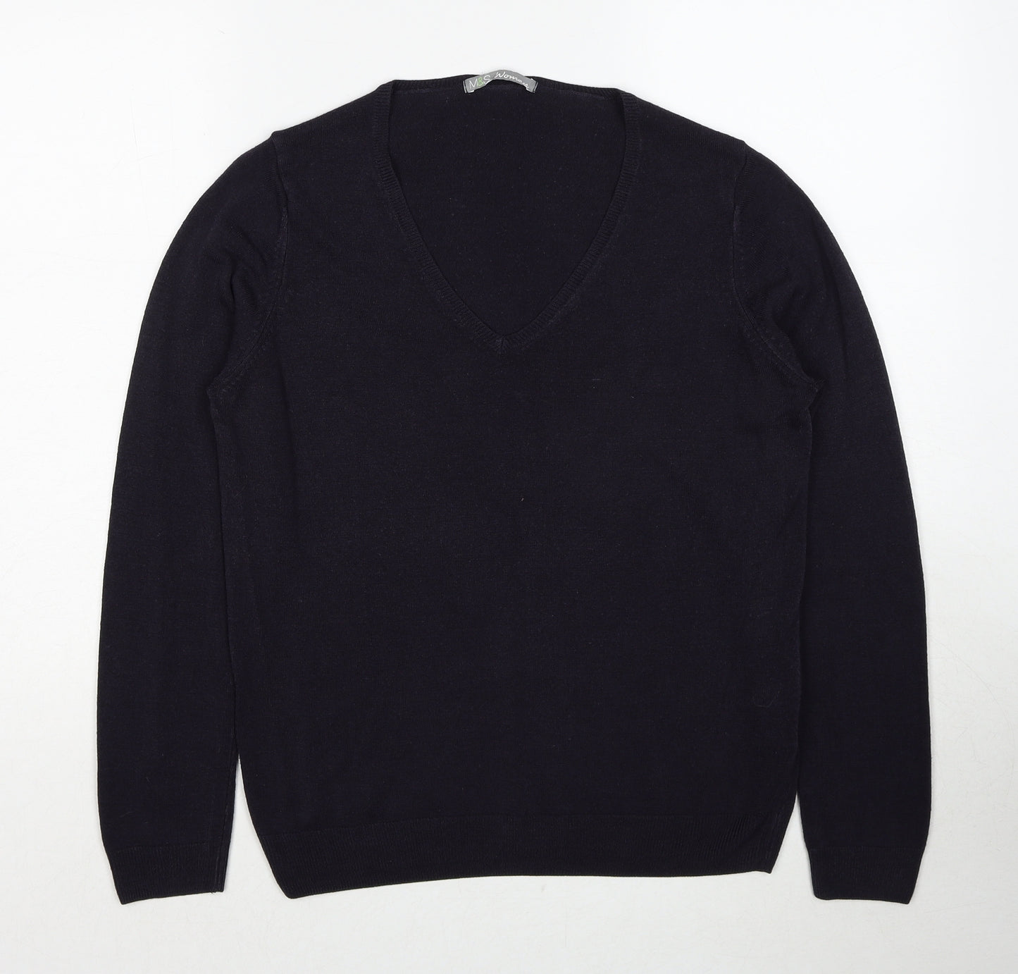 Marks and Spencer Womens Blue V-Neck Acrylic Pullover Jumper Size 14