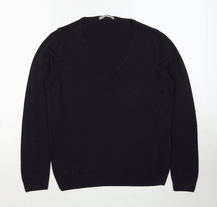 Marks and Spencer Womens Blue V-Neck Acrylic Pullover Jumper Size 14