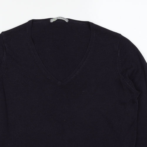 Marks and Spencer Womens Blue V-Neck Acrylic Pullover Jumper Size 14