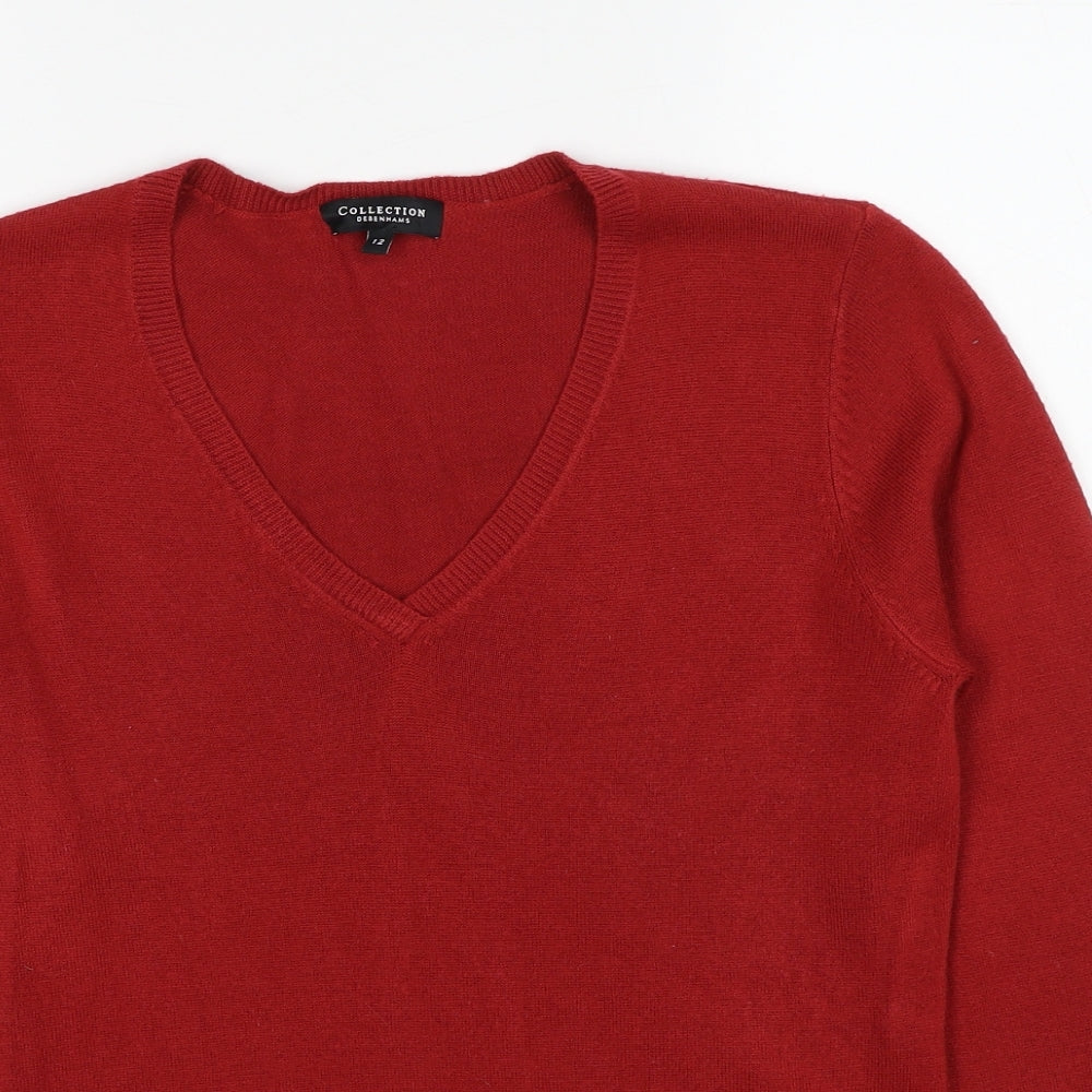 Debenhams Womens Red V-Neck Acrylic Pullover Jumper Size 12