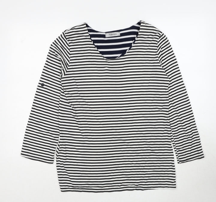 Fabrizio Womens Black Round Neck Striped Viscose Pullover Jumper Size S - Size S/M