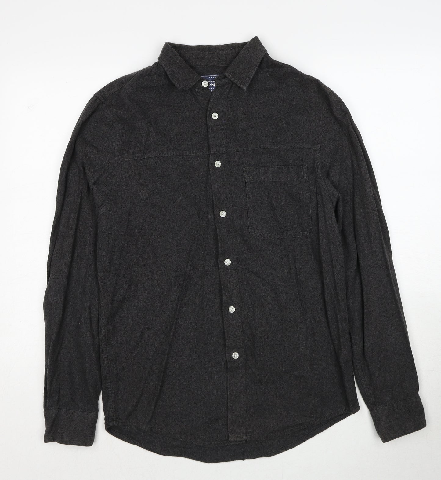 Topshop Mens Grey Cotton Button-Up Size S Collared Button