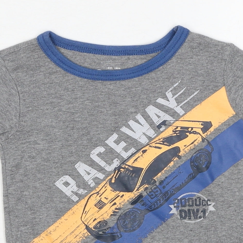 Oshkosh Boys Grey Cotton Pullover T-Shirt Size 4 Years Round Neck Pullover - Race Car