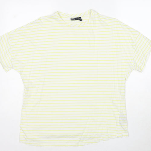 ASOS Womens Yellow Striped Cotton Basic T-Shirt Size 6 Round Neck