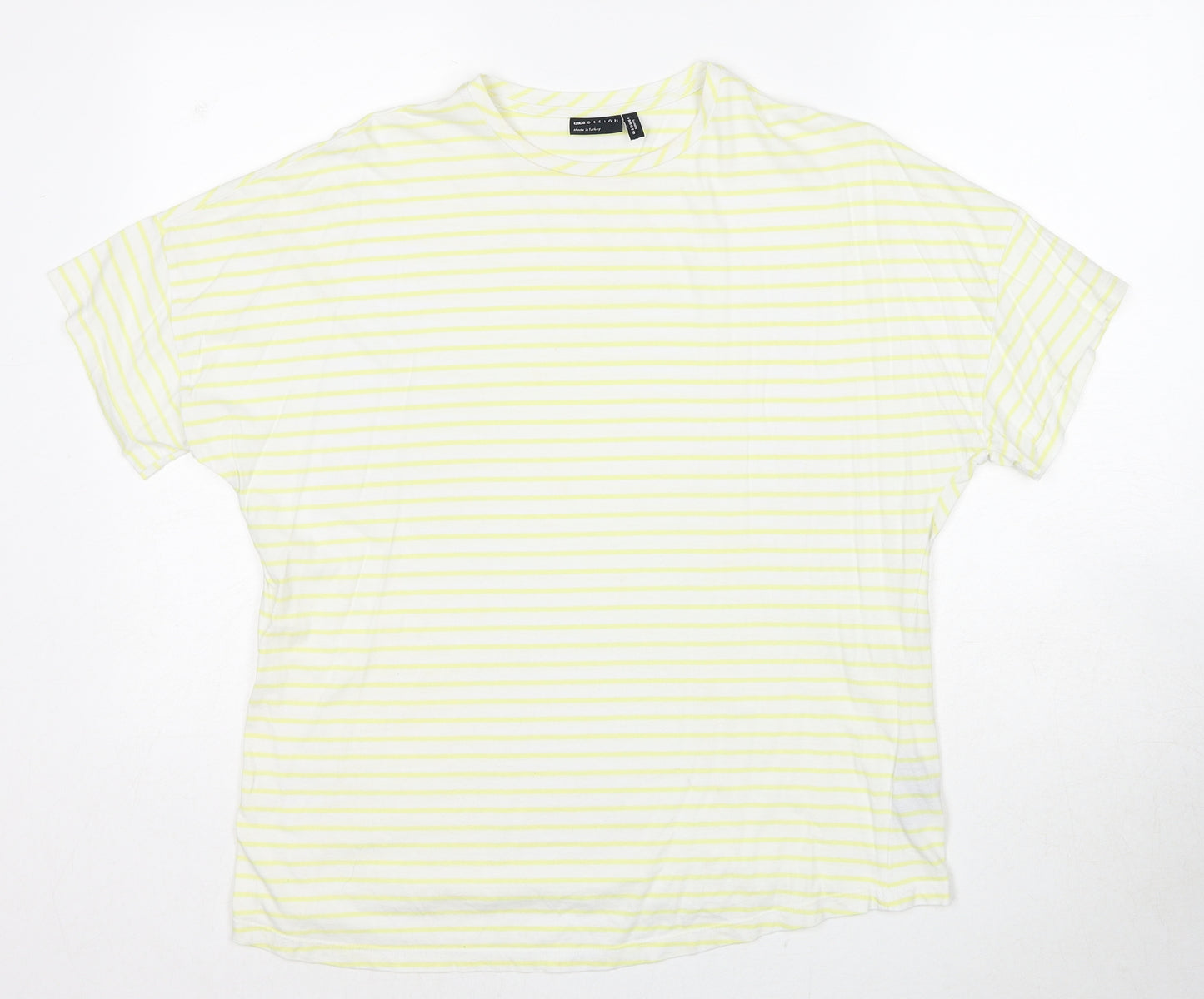 ASOS Womens Yellow Striped Cotton Basic T-Shirt Size 6 Round Neck